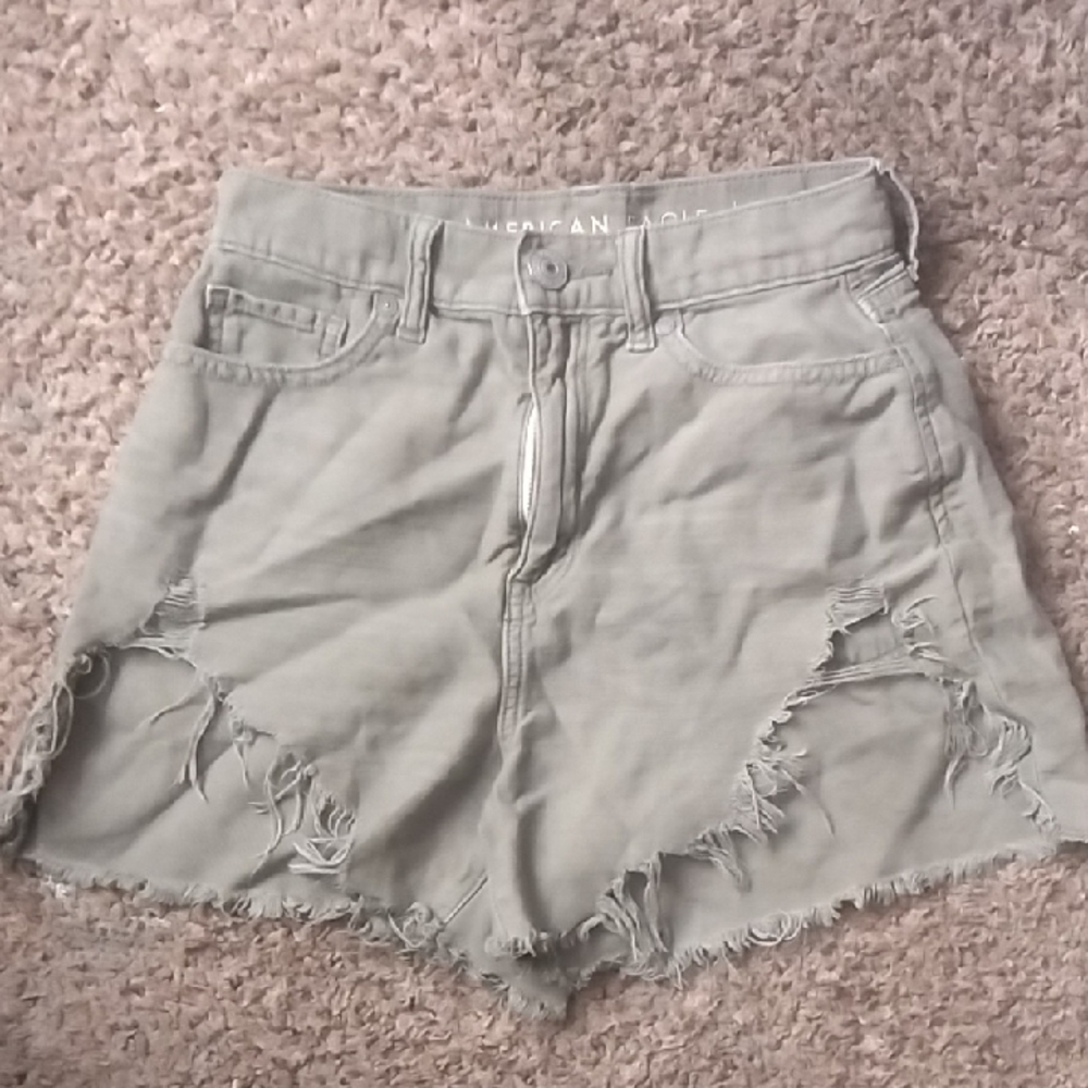 American Eagle Outfitters Olive Distressed Women Shorts